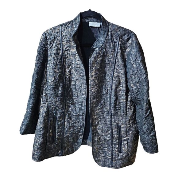 CHICO'S Open Front Bronze Black Croc Animal Print Open Front Jacket - Size 3 - Picture 1 of 6